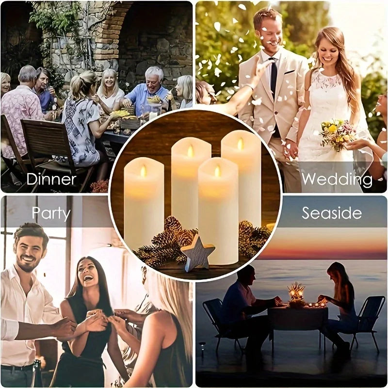 4-10 PCS Set LED Round Frosted Plastic Base Flameless Candles/Remote Included /2-4-6-8 Hour Timer/ 2 AA batteries (Not Included) /Colors-White/Yellow/Beige