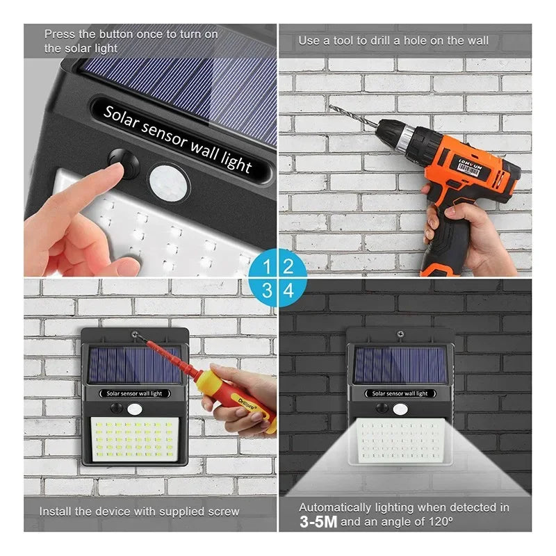 HEINAST Cool White LED Solar-Powered Black Plastic Body Dimmable 3 Light Modes Automatic Start Wireless Human Body Intelligent PIR Motion Sensor Light Waterproof Wall-Mounted Flood-Spot Lights/Colors-Black/White/Gray