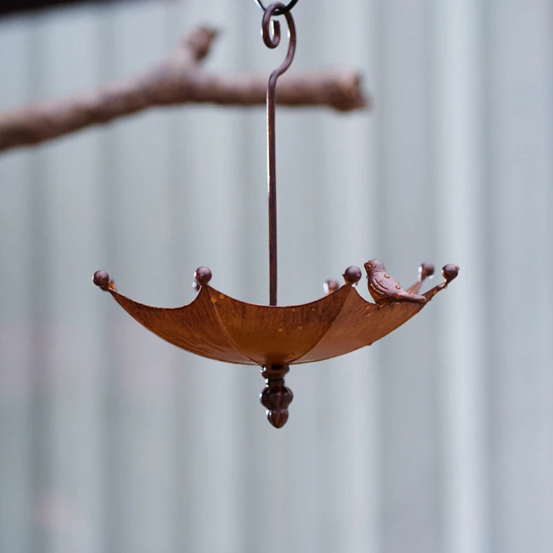 No-EN-Name-Null Outdoor Garden Wood-Iron Metal Upside Down One Bird On Brown Umbrella Shaped Bath Bath-Bird Feeders