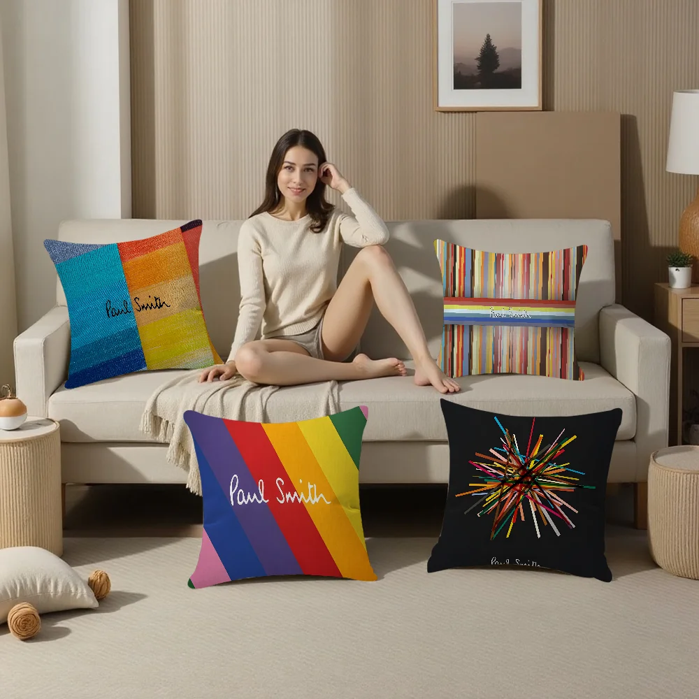 MINISO Printed Paul Smith Multicolor Square Double-Sided Cotton-Polyester Blend Washable Pillowcases/Colors-Multicolor/Striped/Purple/Black/Blue/Red/ 8 Sizes/(Pillow Not Included)/DO NOT BLEACH-DRY CLEAN/Ironing Temperature 100'Celsius