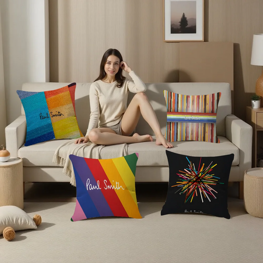 MINISO Printed Paul Smith Multicolor Square Double-Sided Cotton-Polyester Blend Washable Pillowcases/Colors-Multicolor/Striped/Purple/Black/Blue/Red/ 8 Sizes/(Pillow Not Included)/DO NOT BLEACH-DRY CLEAN/Ironing Temperature 100'Celsius