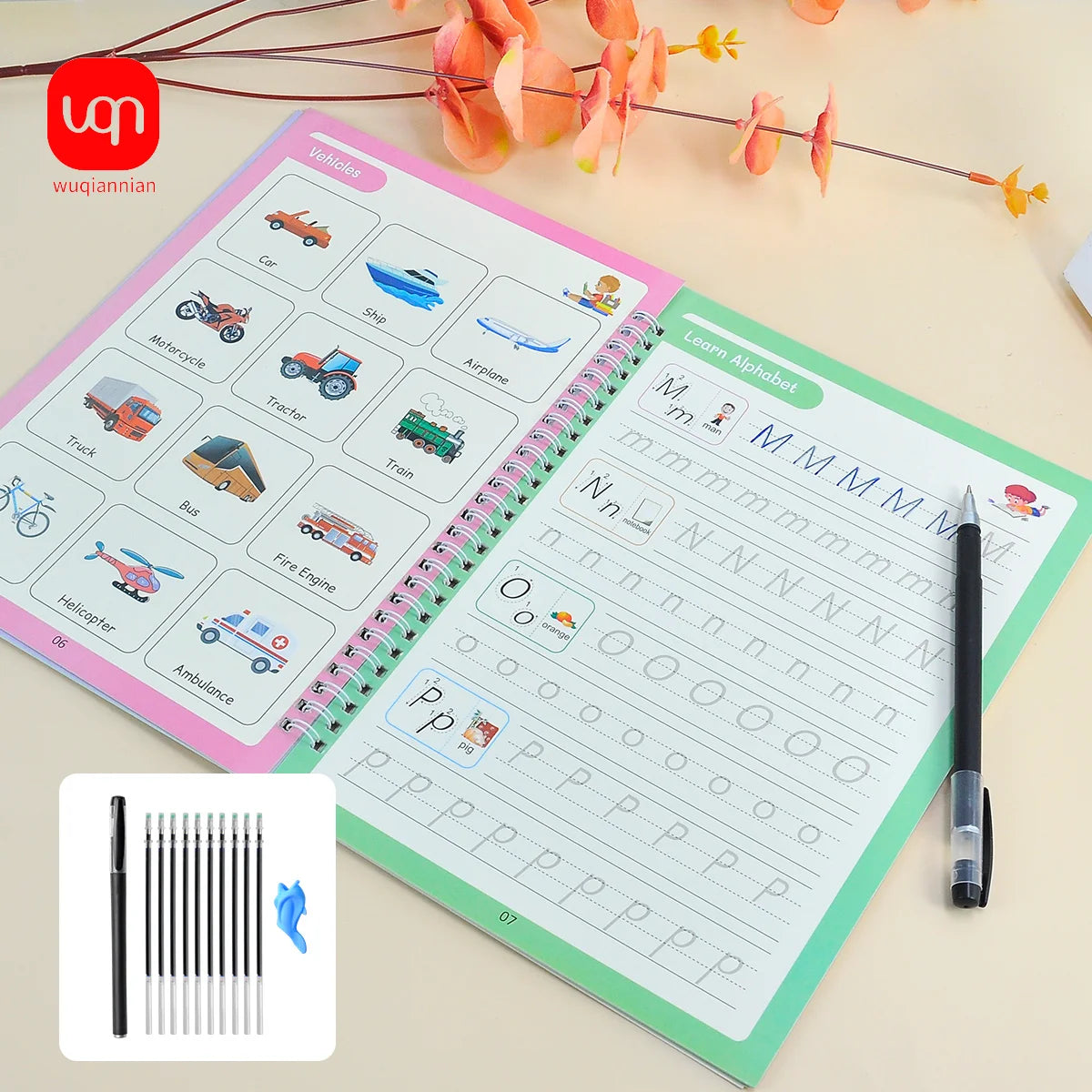 No-EN-Name-Null Kids 4 PCS Multicolor Plastic Reusable Magic Grove Practice Copybook For Preschoolers-Math-Drawing-Alphabet-Numbers Educational Reading Toys/Colors-Multicolor/Blue/Green/Pink