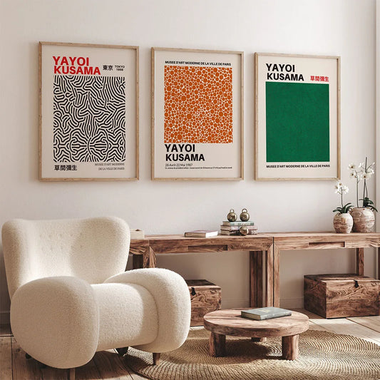Angel-Wall Modern Unframed Rectangle Canvas Yayoi Kusama Exhibition Wall Art Prints/ Colors-Orange/Green/Black/White/Multicolor/Many Sizes