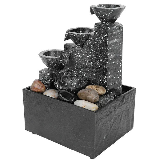 Black Plastic Desktop LED Lights Indoor Irregular Stone Bowls Flowing Water Fountain/2-AA Battery (Battery Not Included)/USB Power Cable Cord
