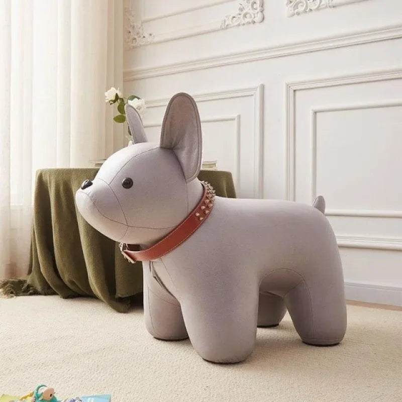 No-EN-Name-Null Kids Free-Standing Soft Faux Leather Upholstered Backless Pink Cartoon Dog Animal Shaped Wood Frame Flat Seat Table-Bar Stools /Colors-Pink/Yellow/White/Gray/Animal