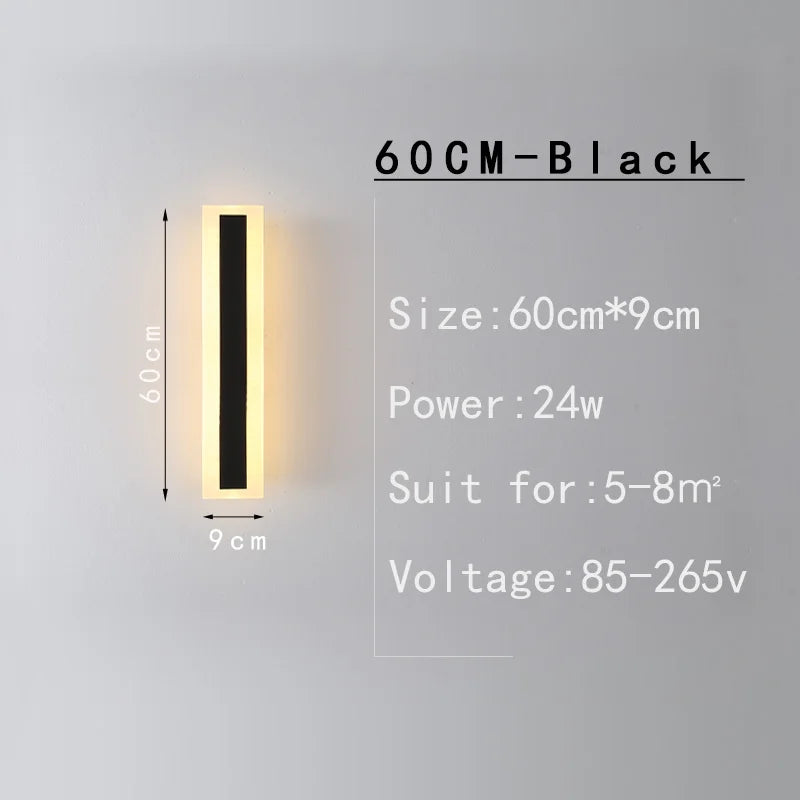 MING-JIE-LUO Indoor-Outdoor Waterproof Long Vertical Rectangle Silver Polished Chrome Aluminum Metal Body AC-Powered Acrylic Warm-Cool White LED Light Courtyard Wall Light Fixtures /Colors-Silver/Black/White