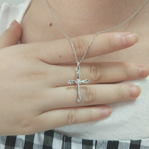 WEIFENG SANDALWOOD Women Unisex Fine Imitation Sterling Silver-Rose Gold Metal Diamond-Like Geometric Clear White Stones Cross Shaped Pendant Clavicle Chain Necklaces
