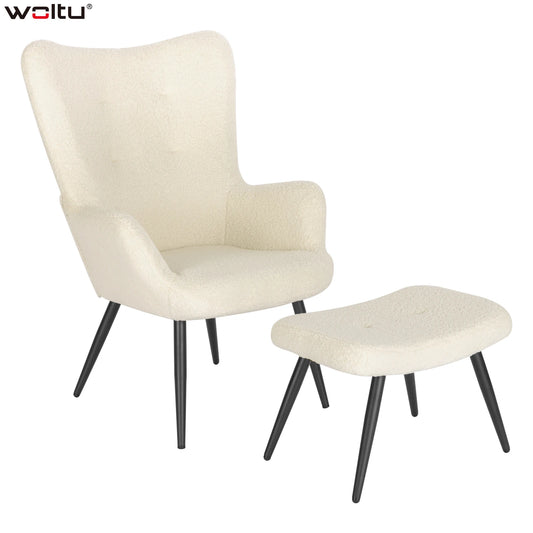 WOLTU Modern Dark Gray Upholstered High Back Armed Soft Corduroy Fabric-Four Metal Legs Relaxing Chairs Recliners /Footstool Included /Colors-Beige/Light Gray/ Dark Gray /Green