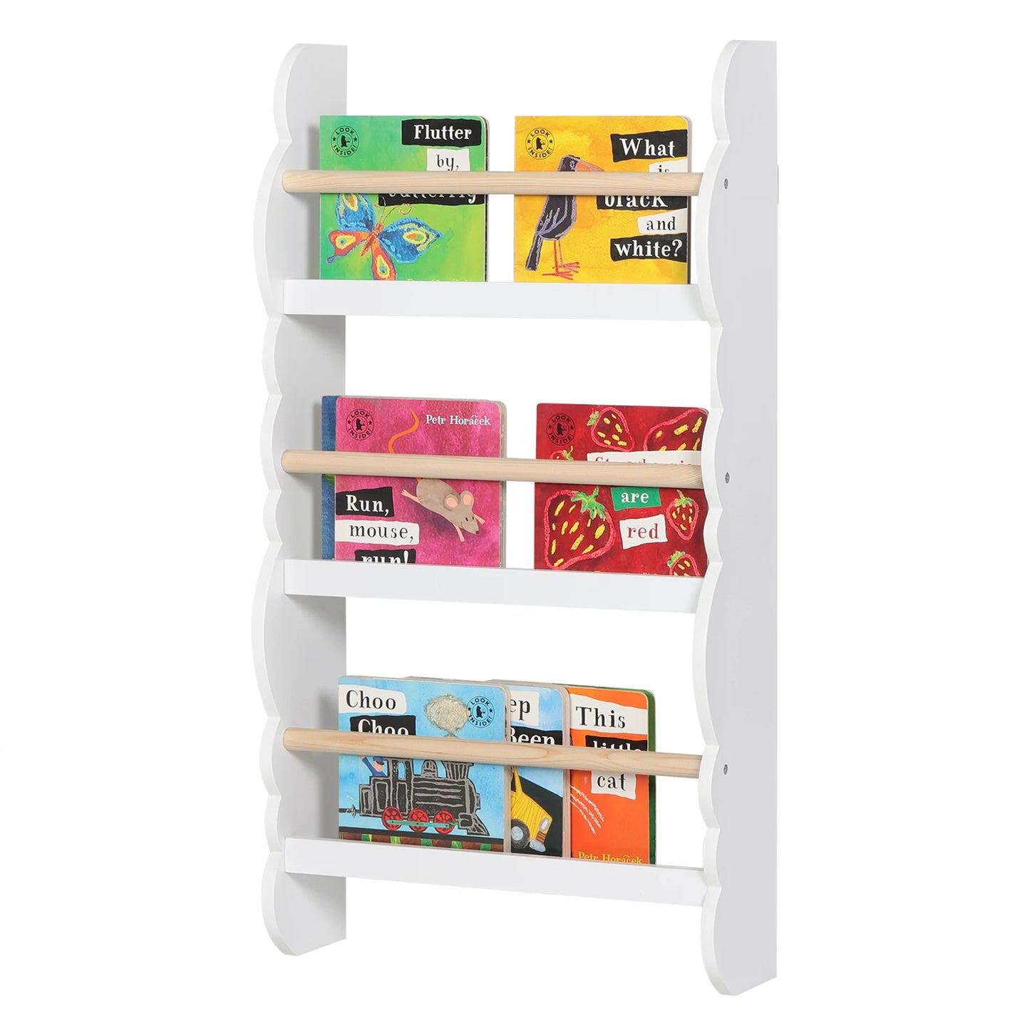 WOLTU Kids Modern Four-Open Display Shelves Eco-Friendly Water-Base Green Paint E1 Pine Wood Bars Wall-Mounted Rack Bookcases/Colors-White/Green/Gray/Ages: 3 Years Old And Older