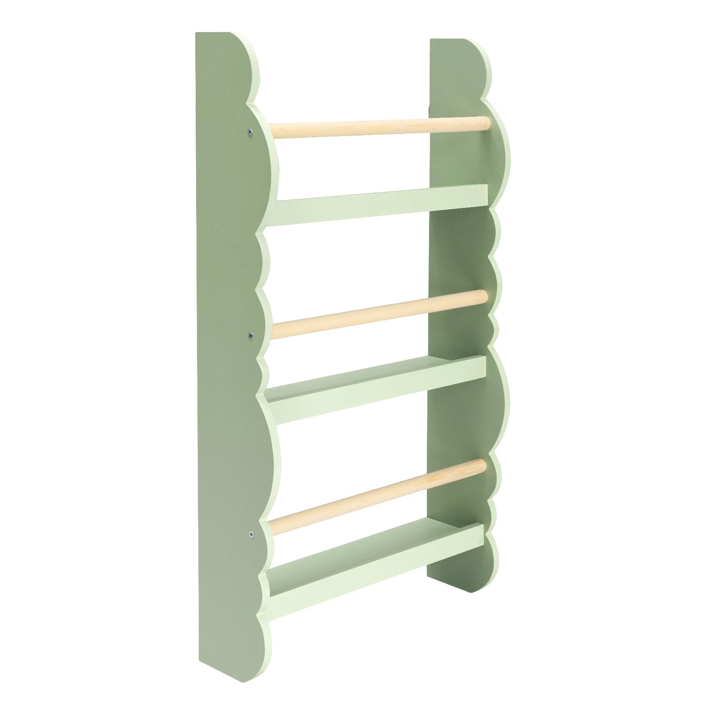 WOLTU Kids Modern Four-Open Display Shelves Eco-Friendly Water-Base Green Paint E1 Pine Wood Bars Wall-Mounted Rack Bookcases/Colors-White/Green/Gray/Ages: 3 Years Old And Older